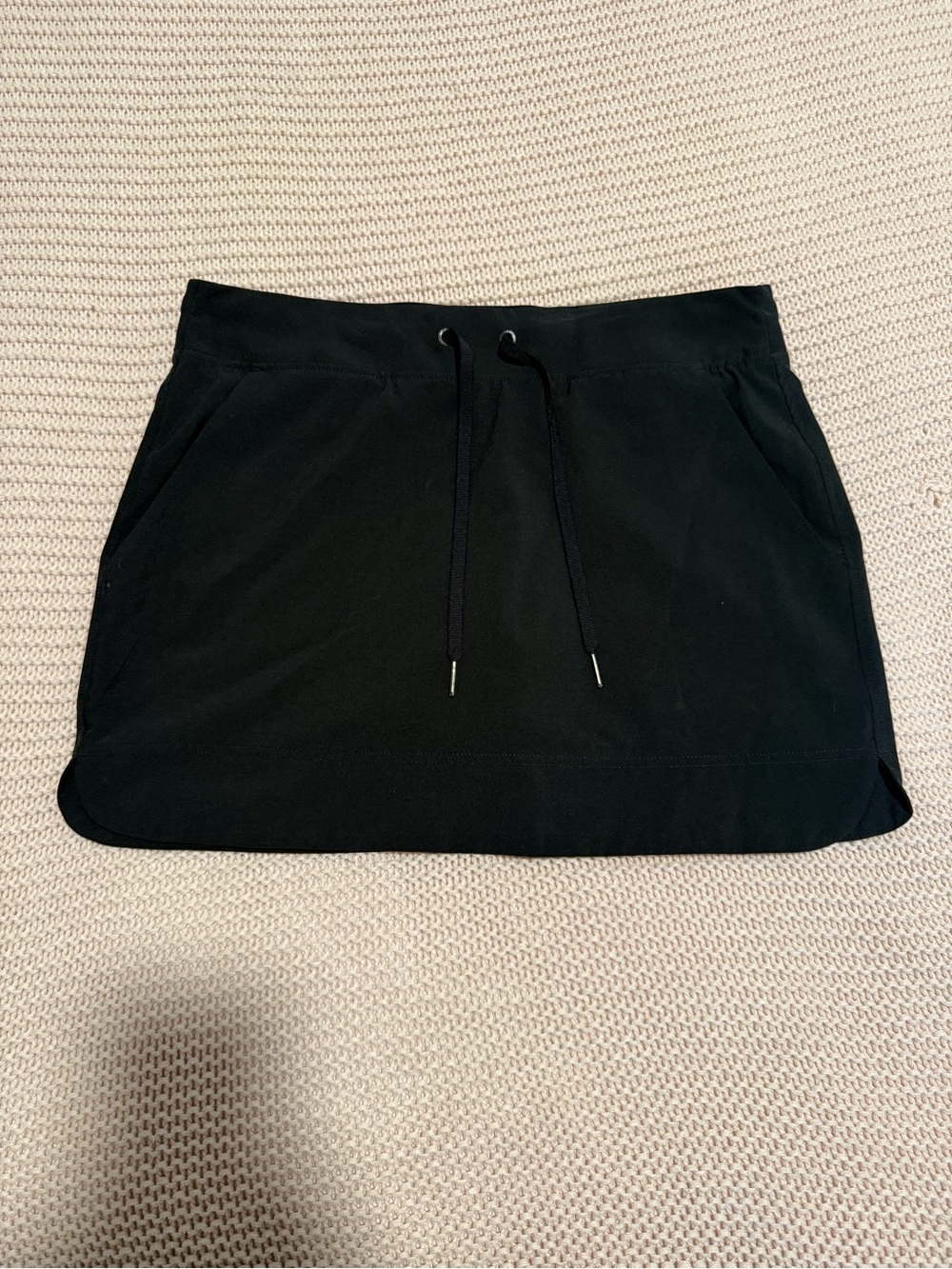 Black Pull‑Tie Athleisure Mini Skirt